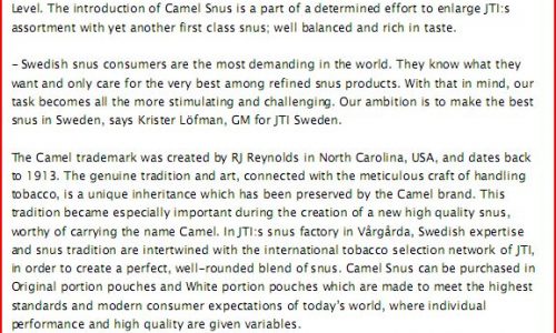 CAMEL Snus by JTI – a great tasting new Premium Swedish Snus.